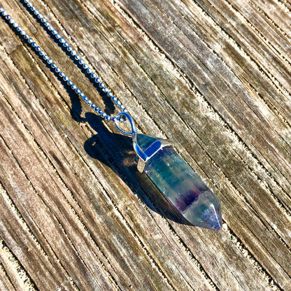Rainbow Fluorite Crystal Point Necklace