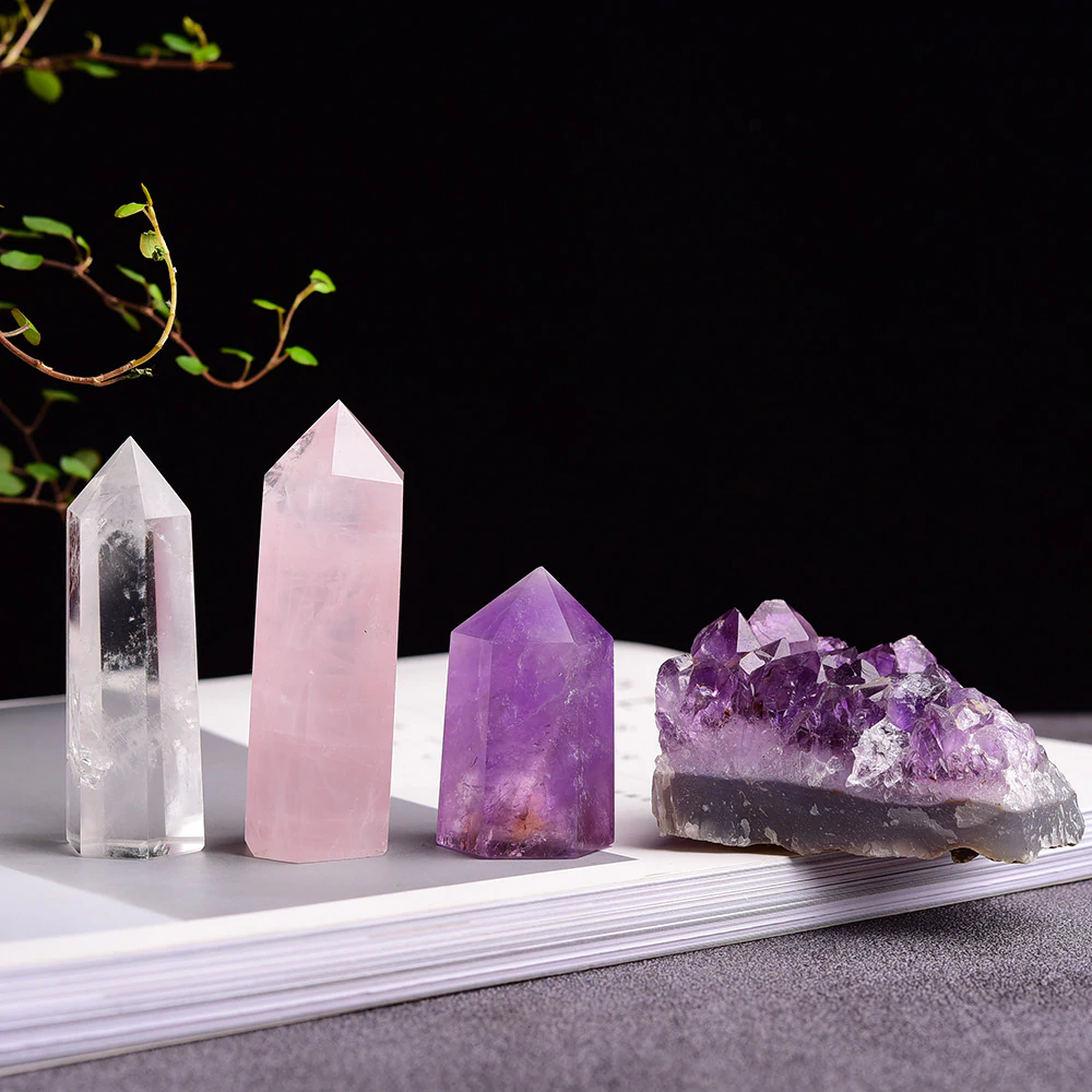 Serenity Dreams Crystal Point Set - Amethyst, Rose Quartz &amp; Clear Quartz (4pc)