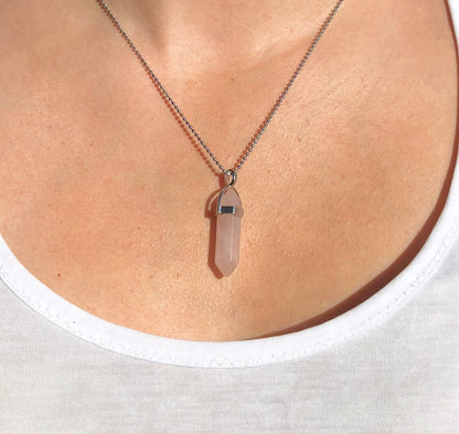 Rose Quartz Crystal Point Necklace