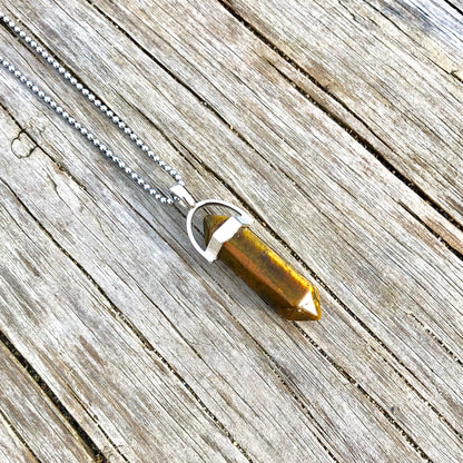 Tiger Eye Crystal Point Necklace