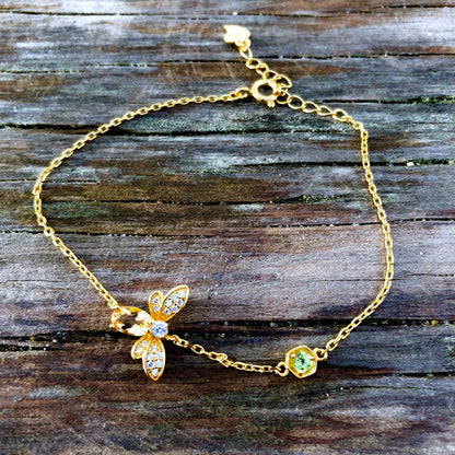 Citrine Bee Bracelet - 14k Gold