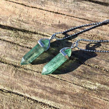 Green Fluorite Crystal Point Necklace