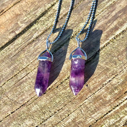 Purple Fluorite Crystal Point Necklace