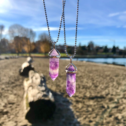 Purple Fluorite Crystal Point Necklace