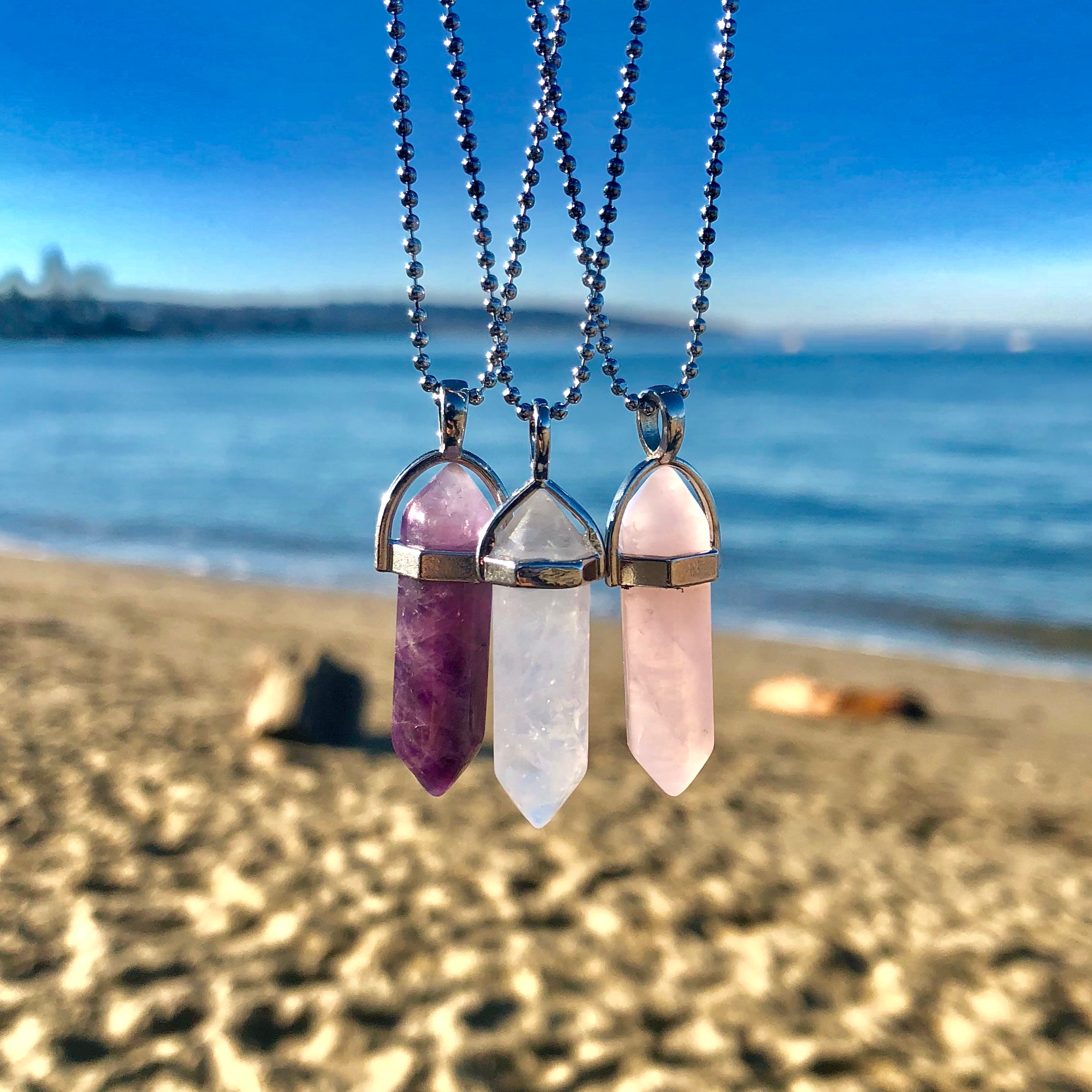 Conjunto de collar de cristal Calm &amp;amp; Serenity: amatista, cuarzo rosa y cuarzo transparente 