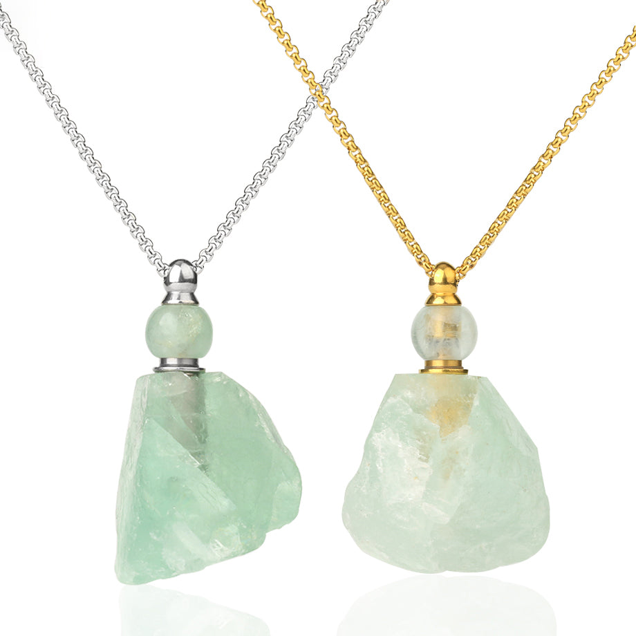 Collar de aceites esenciales de cristal: fluorita y cuarzo transparente 