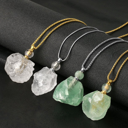 Collar de aceites esenciales de cristal: fluorita y cuarzo transparente 