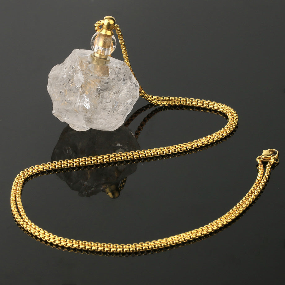 Collar de aceites esenciales de cristal: fluorita y cuarzo transparente 
