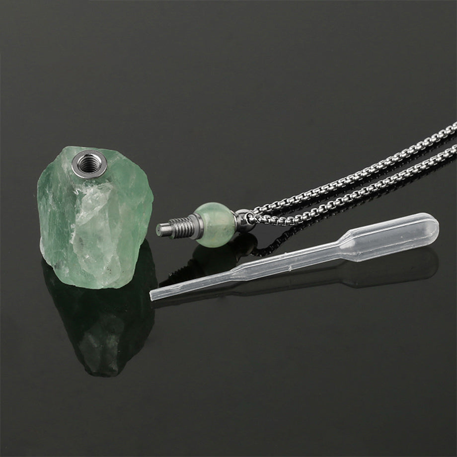 Collar de aceites esenciales de cristal: fluorita y cuarzo transparente 