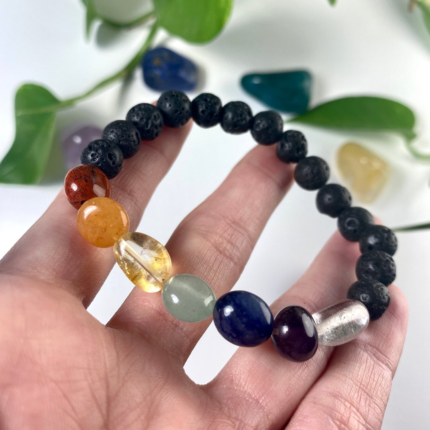 7 Chakra Crystals Lava Rock Bracelet