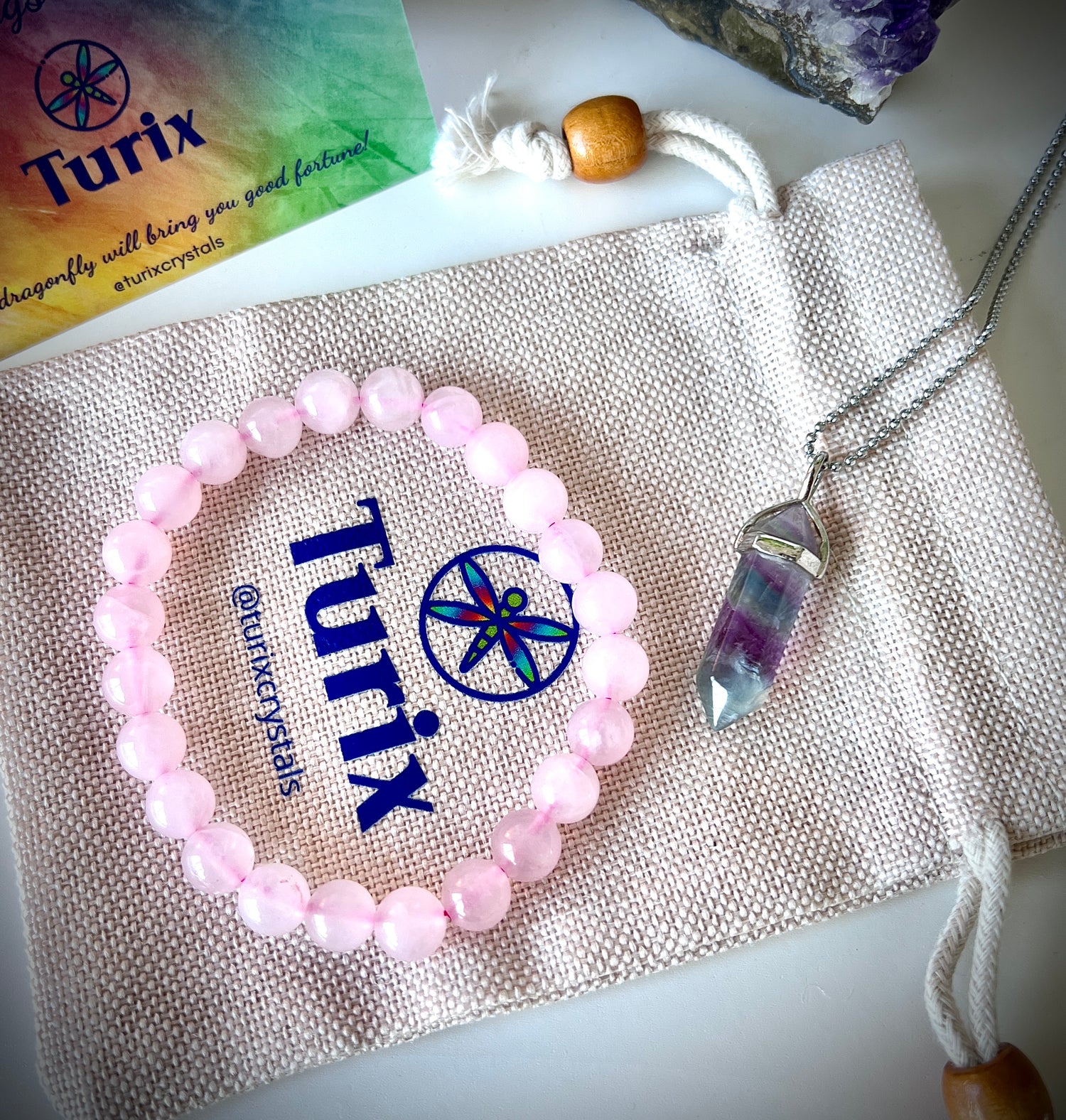 Love &amp; Joy bundle - Rose Quartz &amp; Fluorite Crystal jewelry set