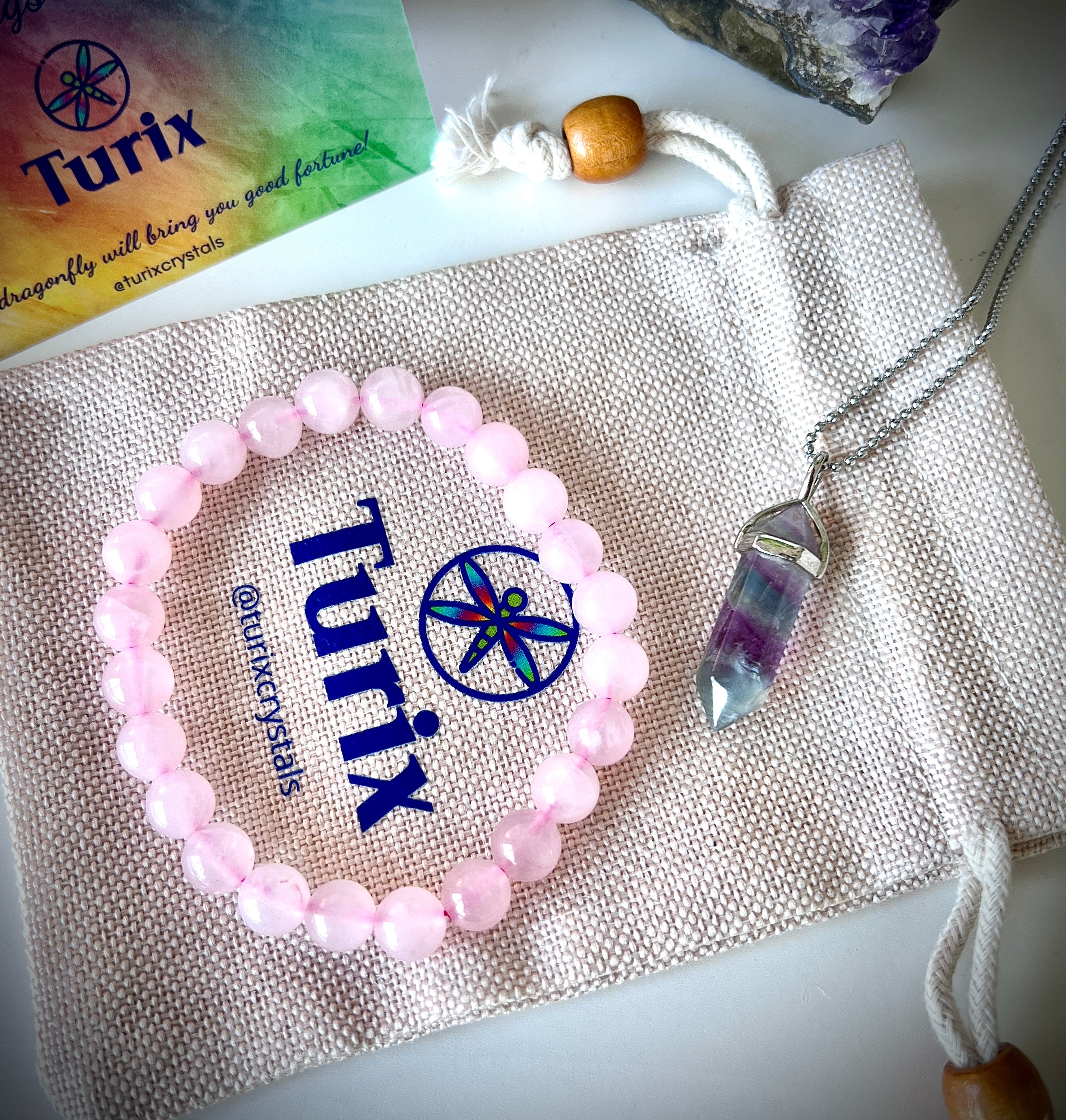 Love &amp; Joy bundle - Rose Quartz &amp; Fluorite Crystal jewelry set