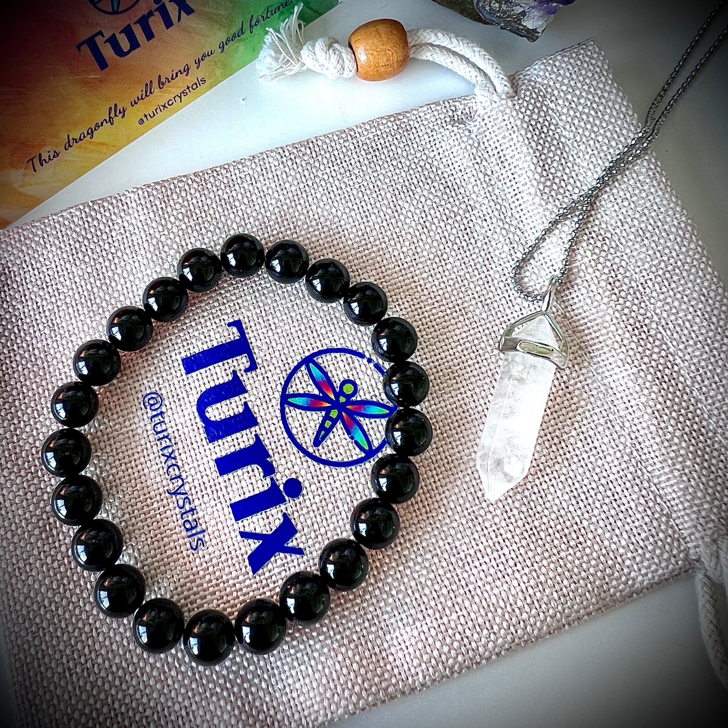 Protection &amp; Balance Bundle - Clear Quartz &amp; Black Onyx Crystal jewelry set