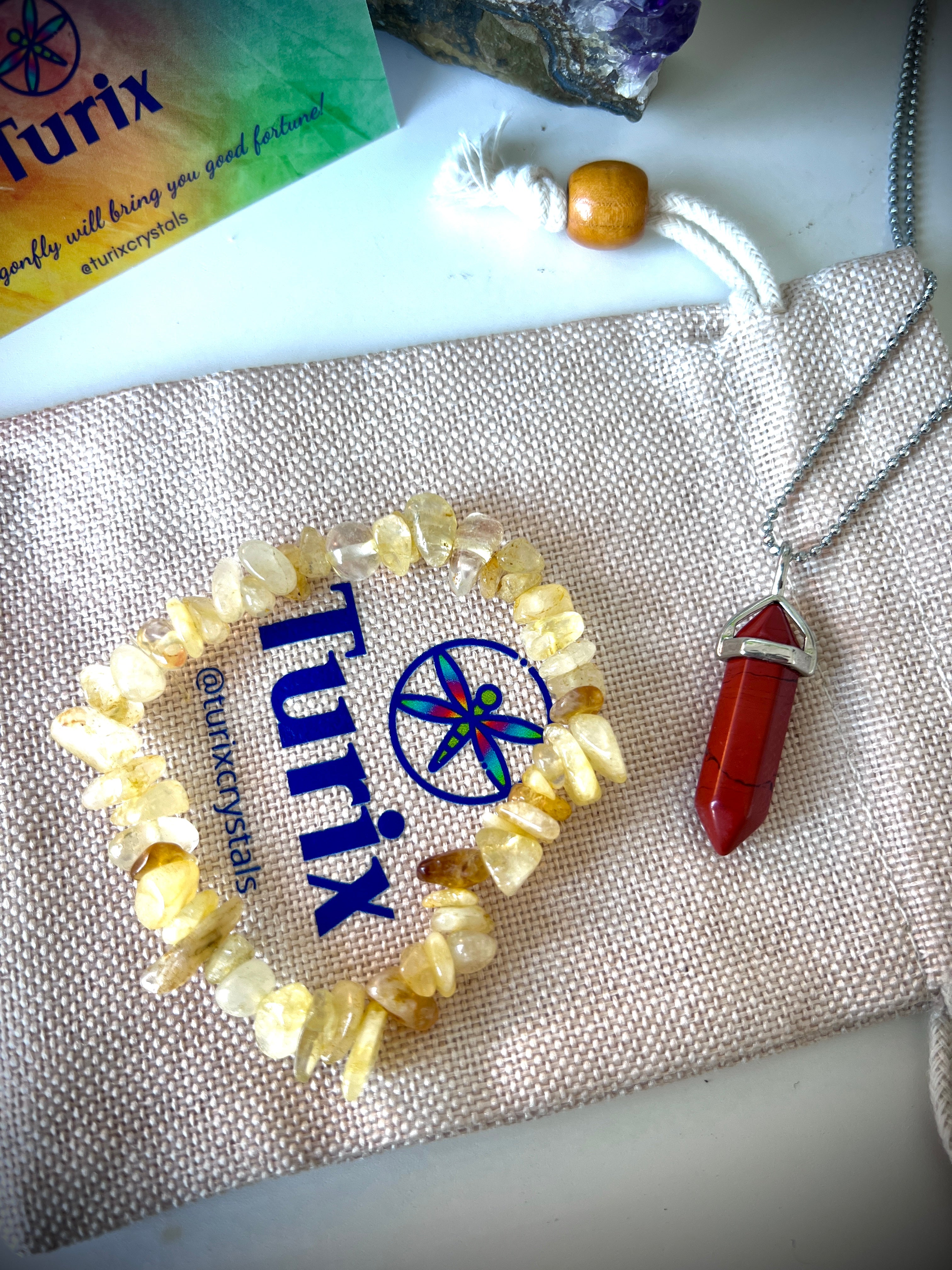 Energy bundle - Citrine &amp; Red Jasper Crystal jewelry set