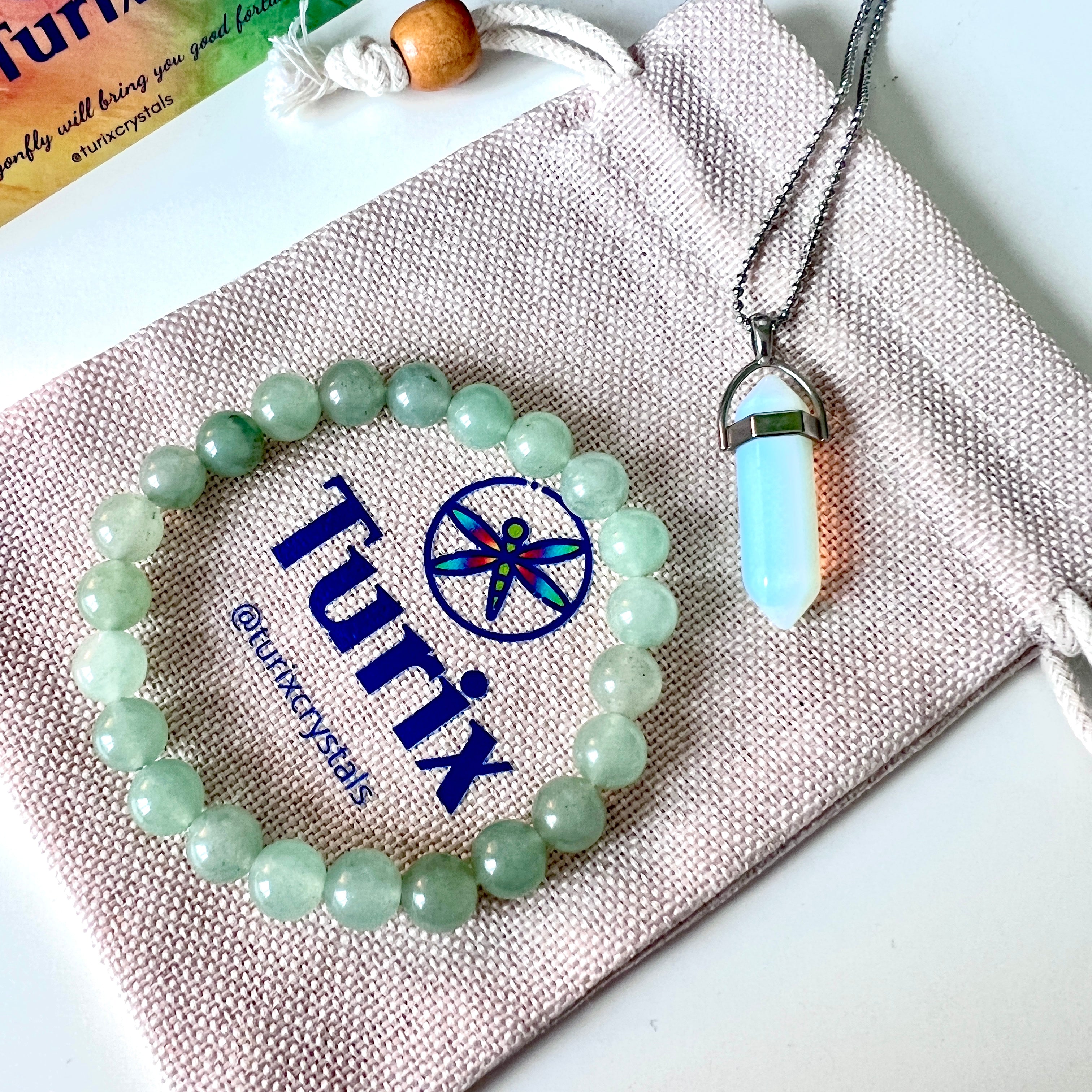 Prosperity bundle - Aventurine &amp; Opalite Crystal jewelry set