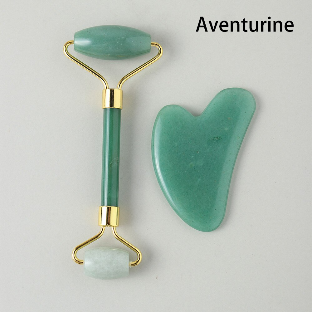 Juego de rodillo facial de cristal natural y gua sha: amatista, cuarzo rosa, aventurina, jade verde