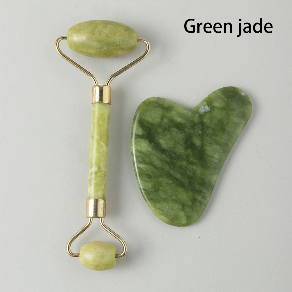 Juego de rodillo facial de cristal natural y gua sha: amatista, cuarzo rosa, aventurina, jade verde