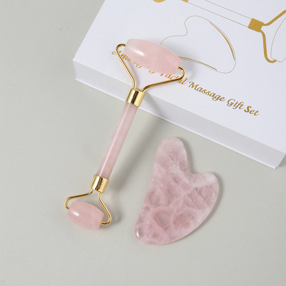 Juego de rodillo facial de cristal natural y gua sha: amatista, cuarzo rosa, aventurina, jade verde