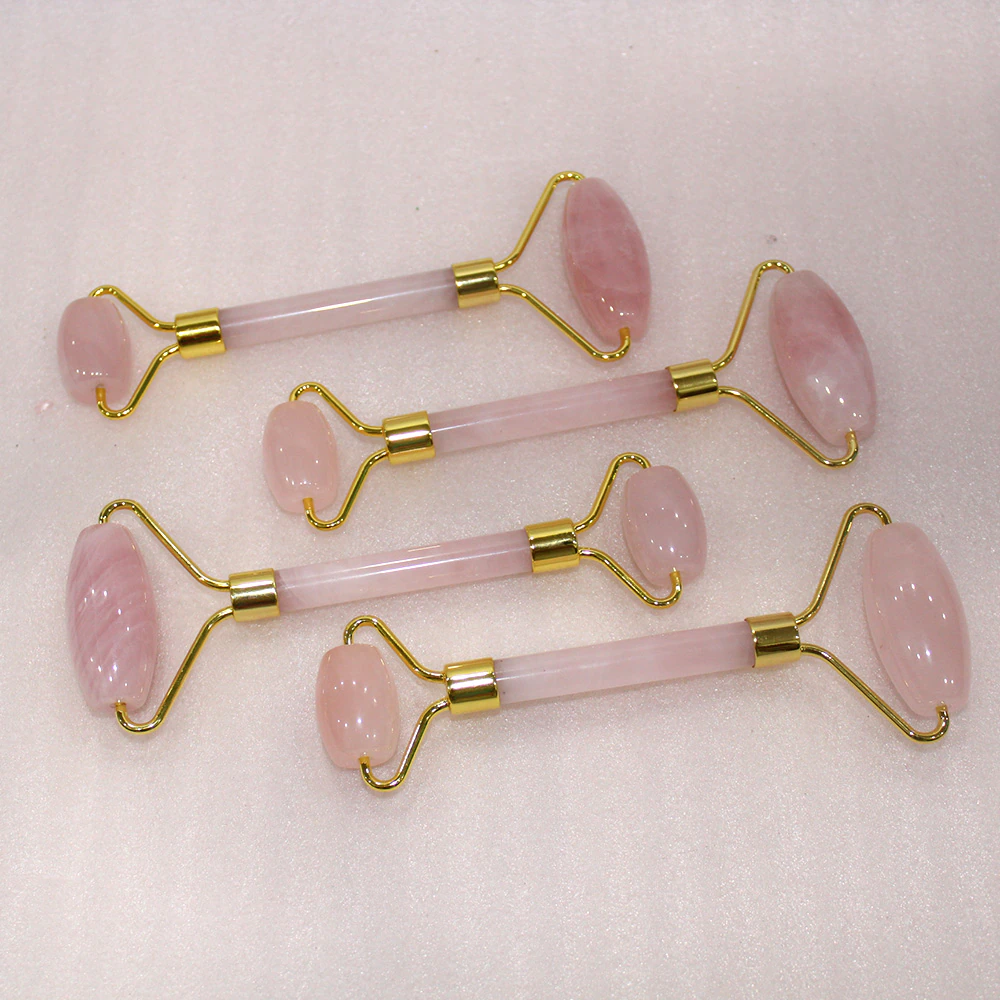 Juego de rodillo facial de cristal natural y gua sha: amatista, cuarzo rosa, aventurina, jade verde