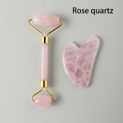 Juego de rodillo facial de cristal natural y gua sha: amatista, cuarzo rosa, aventurina, jade verde