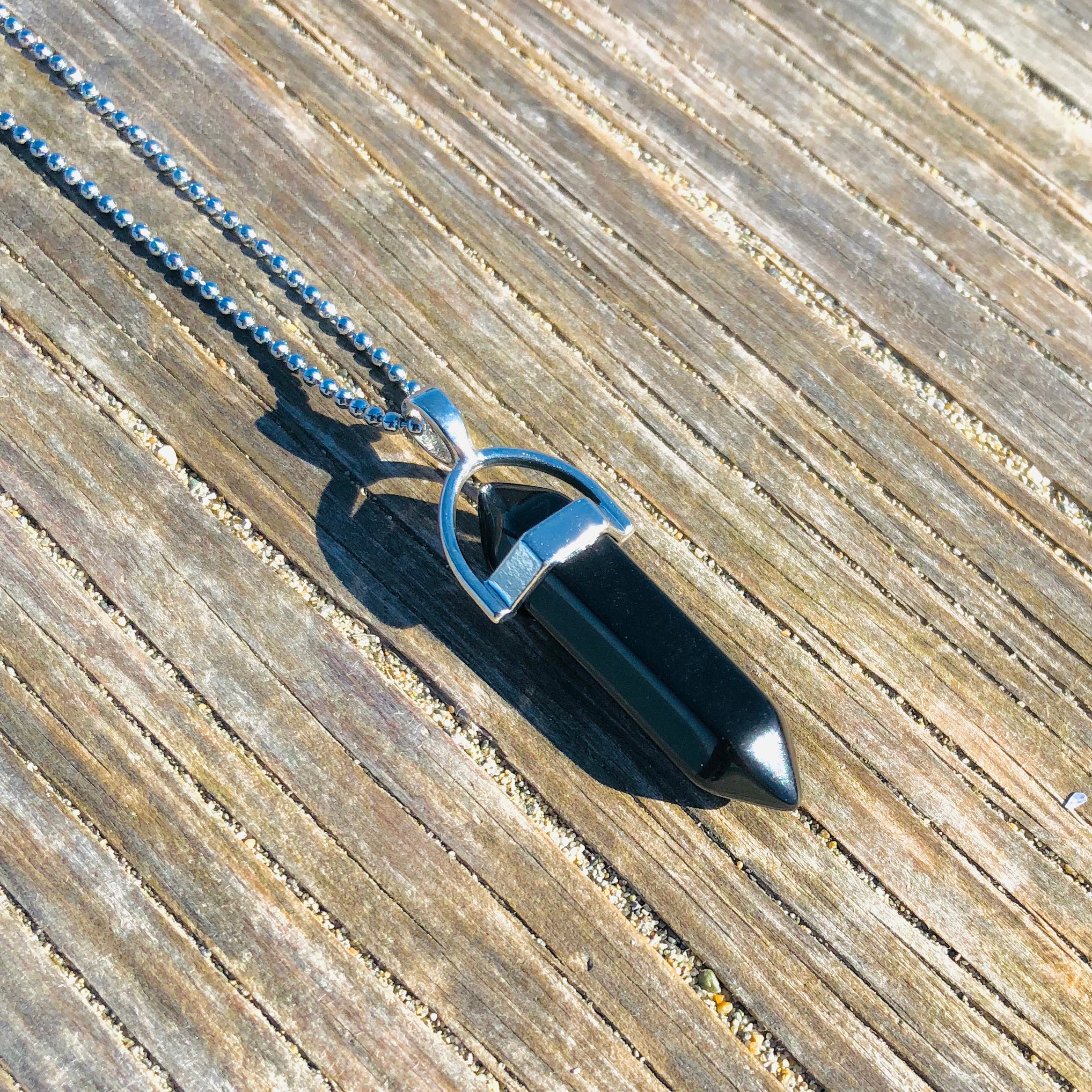 Black Onyx Crystal Point Necklace