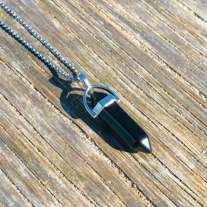 Black Onyx Crystal Point Necklace