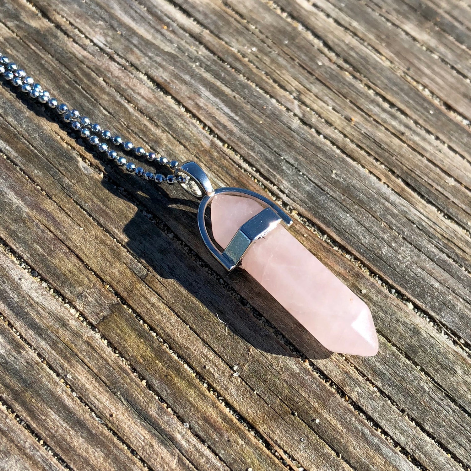 Rose Quartz Crystal Point Necklace