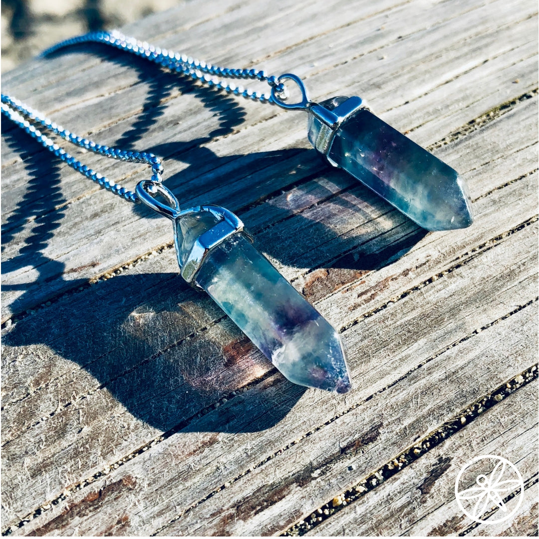 Rainbow Fluorite Crystal Point Necklace