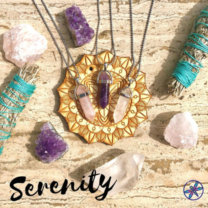 Conjunto de collar de cristal Calm &amp;amp; Serenity: amatista, cuarzo rosa y cuarzo transparente 