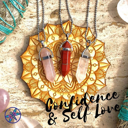 Confianza y amor propio: conjunto de collares de cristal: jaspe rojo, cuarzo rosa y cuarzo transparente 