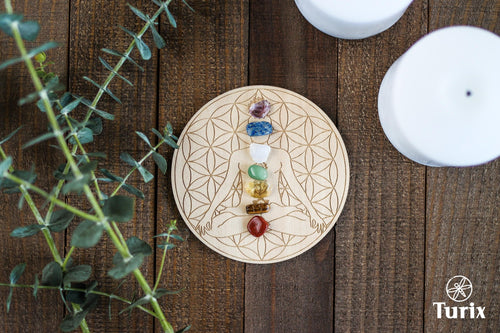 Dainty 7 Chakra Crystal Set + Wood Grid