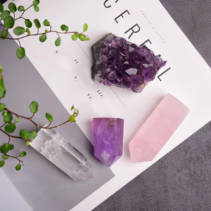 Serenity Dreams Crystal Point Set - Amethyst, Rose Quartz &amp; Clear Quartz (4pc)