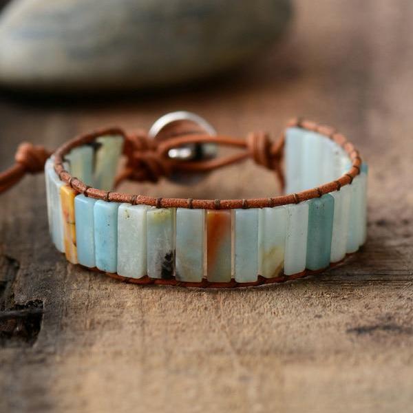 Amazonite Leather Wrap Bracelet