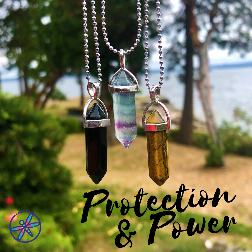 Protection Power Crystal Necklace set Onyx Fluorite Tiger