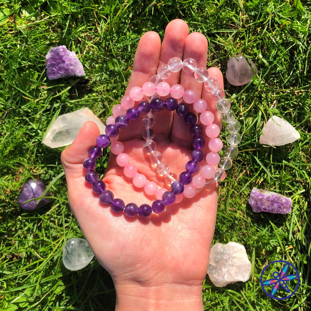 Crystal Bracelet Set Amethyst Rose Quartz Clear Quartz 3