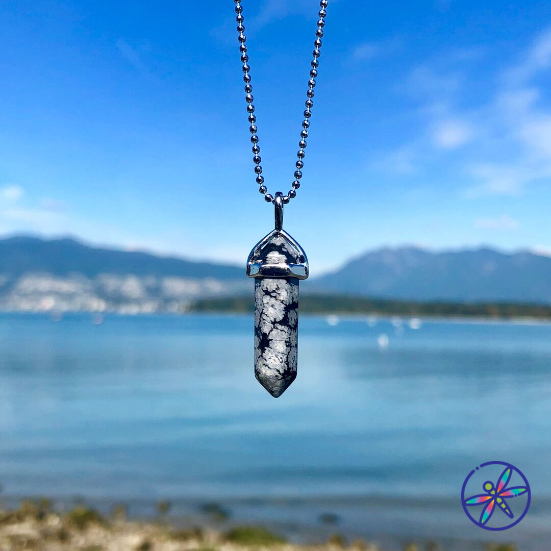 Snowflake Obsidian Crystal Point Necklace