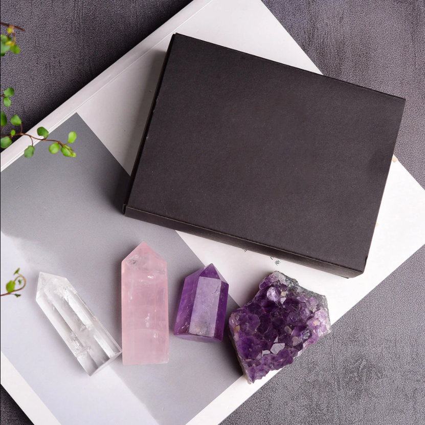 Serenity Dreams Crystal Point Set - Amethyst, Rose Quartz &amp; Clear Quartz (4pc)