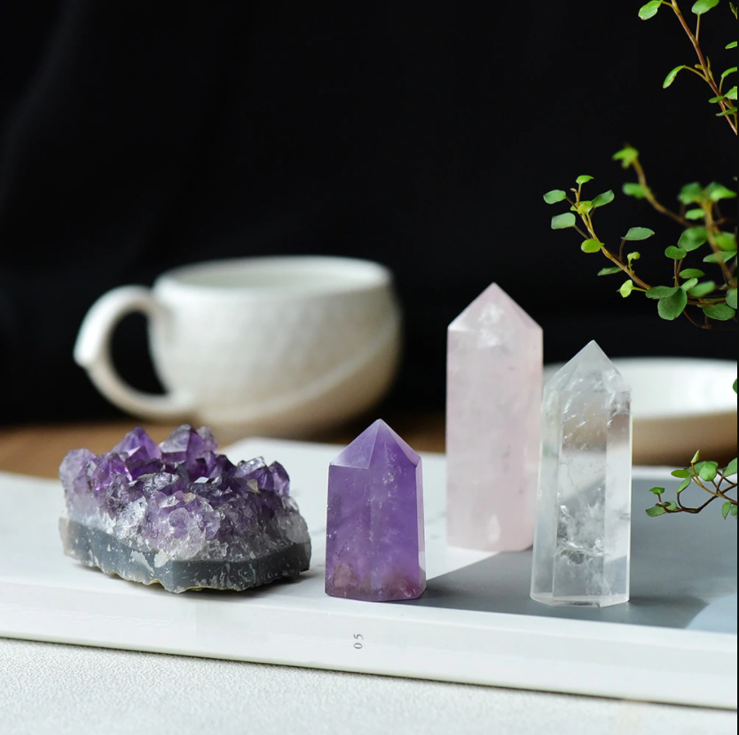 Serenity Dreams Crystal Point Set - Amethyst, Rose Quartz &amp; Clear Quartz (4pc)
